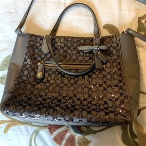 Gray Coach leather bag with sequins EUC
